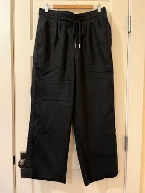 Quince • 100% European Linen Wide Leg Pants • Black Drawstring • Size L